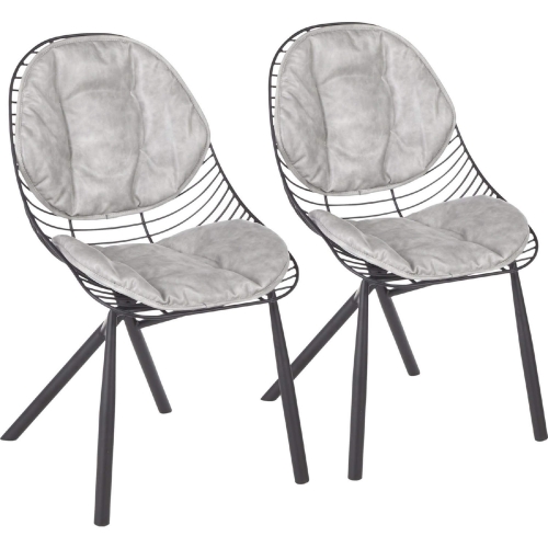 Wired Dining Chair in Light Grey Leatherette & Black Metal (Set of 2)